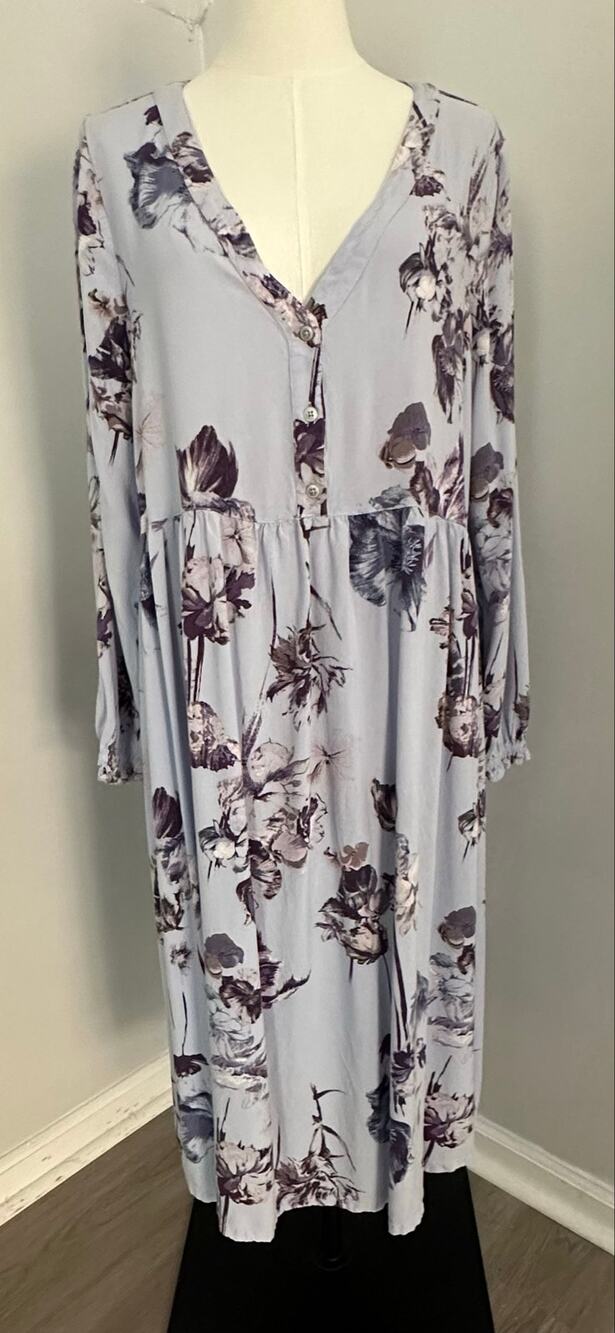 Susina Whimsigoth Floral Midi Dress Periwinkle V-Neck Cottagecore Fairy Core